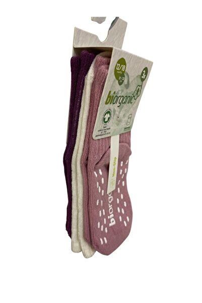 Bibaby Organik Çorap Soket 3lü Kaymaz New Pudra