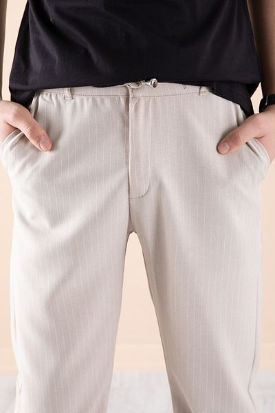 Cansın Mini Boy's Cream Striped Jogger Trousers - Double Leg 20046