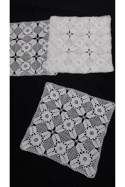 Papatyam Hand Knitted Crochet 6 Pieces Square Napkin (23X23) Lace Set Handcrafted Lace Set/Vintage/Cotton Rope