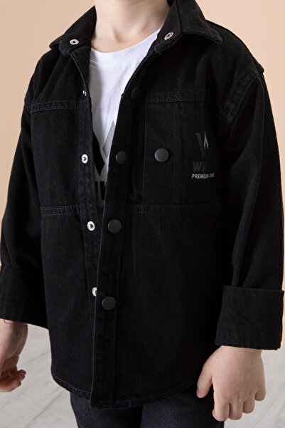 Cansın Mini Black Text Printed Crew Neck T-Shirt Boy's Jean Shirt 20077