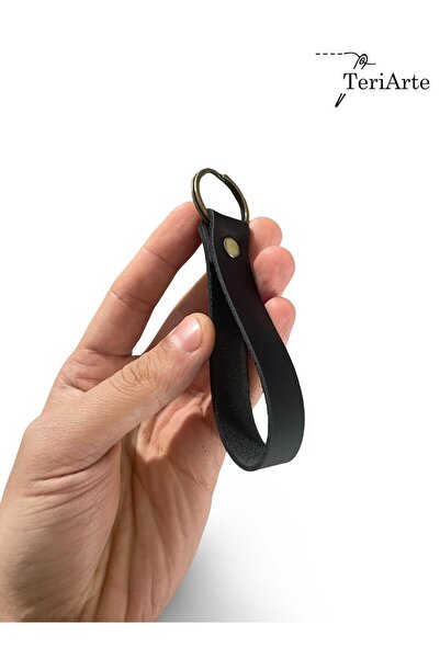 Black Kansas Genuine Leather Keychain, Leather Keychain, Keychain