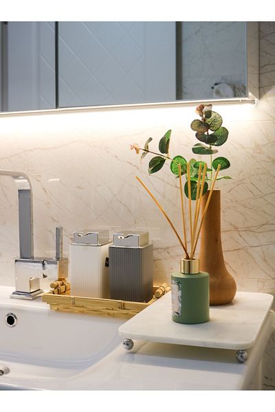 FARALYAHOME Λευκό Μάρμαρο 30x20 εκ. Ασημένια Χάντρες Βάση Οργάνωσης Μπάνιου