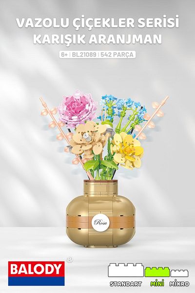 balody Vase Flowers Series – Mixed Arrangement (Bl21089) – Mini Block Building Toy Set