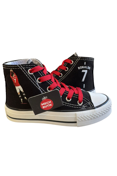 MECH BUTİK Αθλητικά παπούτσια με στάμπα Ronaldo Μαύρα Κόκκινα με κορδόνια
