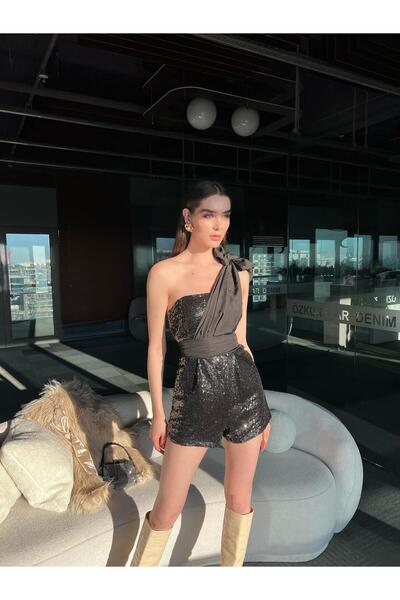 TamSeninTarzin Sophia Boyundan Bağlamalı Pul Payet Işlemeli Şort Tulum