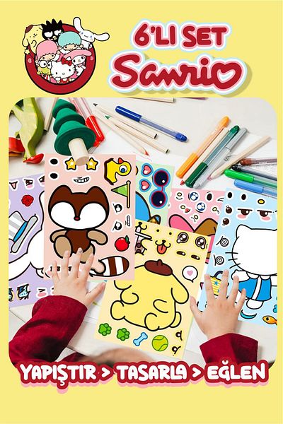 Piksel Grafik Sanrio Kawaii - Anime Face for Kids Puzzle and Stickers Set002