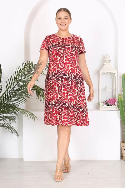 Mooi XXL Red Beige Midi Dress - Ivy Pattern