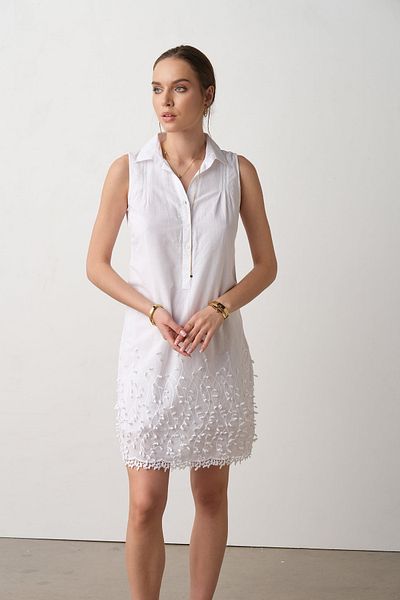 Sosyete Kaplumbağa Voile Cotton Lace Embroidery Detailed Neckline Short Dress