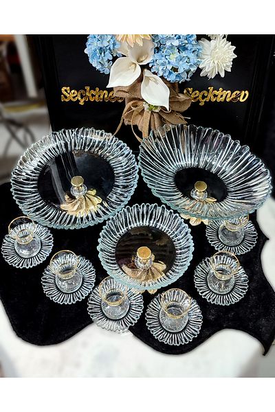 SEÇKİNEV Aurora 15 Piece Gold Standing Presentation Set Plate & Cup