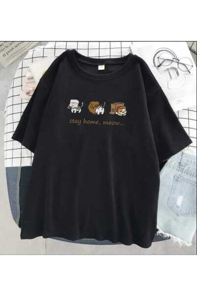 WOODROFFE تي شيرت كاجوال كبير الحجم مطبوع عليه قطة مكون من 3 قطع