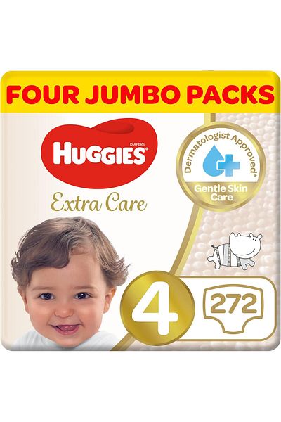 Huggies Extra Care, Size 4, 8-14 kg, Mega Pack, 272 Diapers