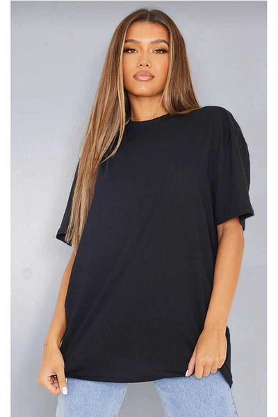 WOODROFFE Μαύρο Λευκό Διπλό Oversize Casual Boyfriend T-shirt