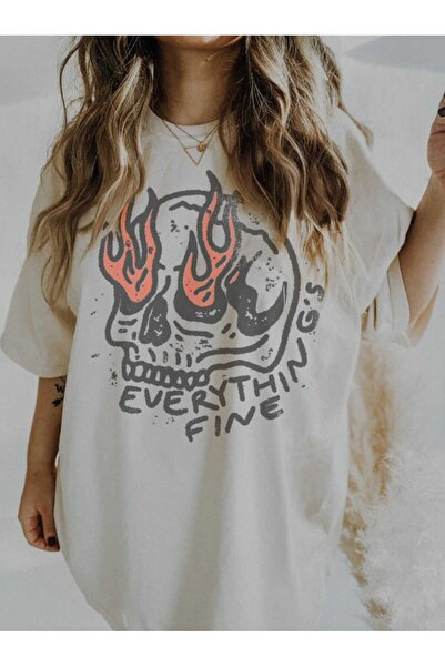 WOODROFFE Kuru Kafa Baskılı Beyaz Oversize Salaş Boyfriend T-shirt