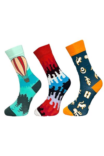 Mevo 3-Piece Unisex Flexible Moisturizing Cotton Colorful and Patterned Socks