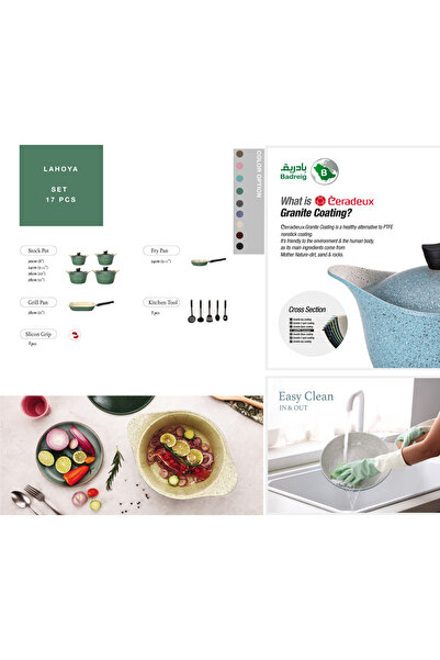 badreig LAHOYA CERAMIC COATED COOKWARE SET 17 PCS (BLACK) |Made in Saudi