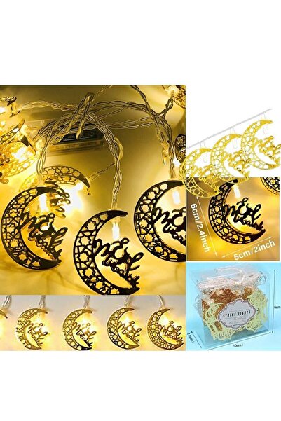 Janva Ramazan Temalı Gün Işığı 10 Ampullü Metal Hilal Şeklinde Eid Mubarak Pi...