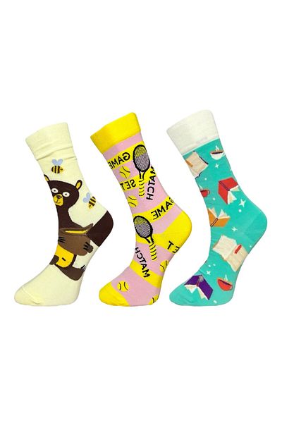 Mevo 3-Piece Unisex Flexible Moisturizing Cotton Colorful and Patterned Socks