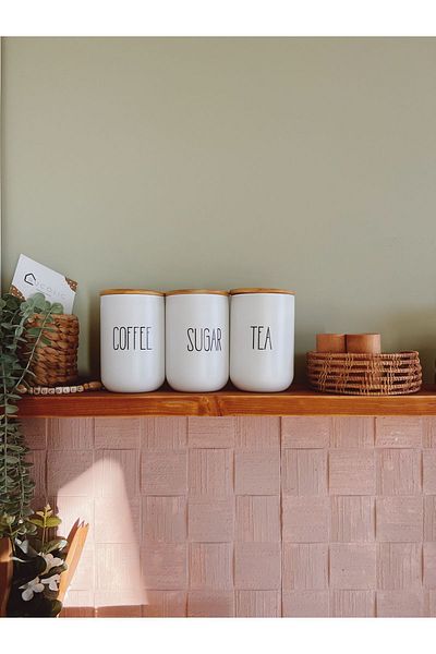BUCOLIC 3-Piece Bamboo Lid Glass Jar Set Tea/Sugar/Coffee