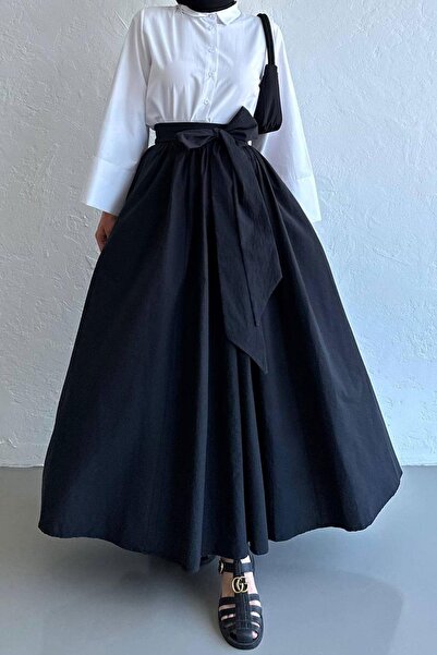 Moca Fusta maxi neagră Linda cu curea