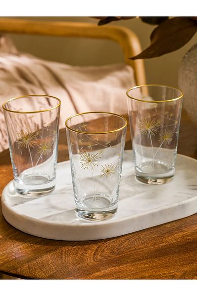 LC Waikiki Lcw Yellow Floral Printed Glass Water Glass 3 Pack 400 ml