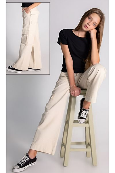 DMB BOYS & GIRLS Çaren Kids- Girl's Cotton Wide Leg Cargo Pocket Trousers