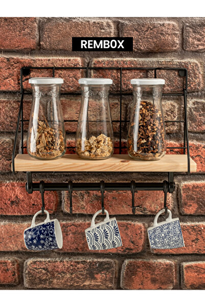 Rembox Modern Kancalı Metal Duvar Rafı - Askılı Ev Mutfak Duvar Rafı Kitaplık...