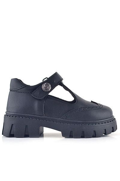 Rakerplus Pantofi ocazionali pentru fete cu velcro negru mat cu detaliu metalic