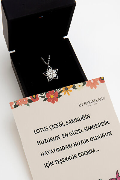 SARIASLAN Işıklı Kutuda Yeni Lotus Çiçeği Gümüş Kolyesi Rodyumlu Beyaz Altın ...