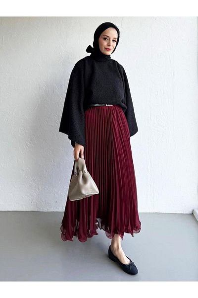 MELEK ARAZ Fusta plisata din sifon burgundy