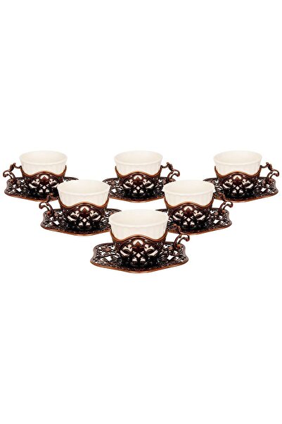 KT HOME Turk Coffee Cup Set - Set of 6 Copper Metal Coffee Cups, Elisa Presentation