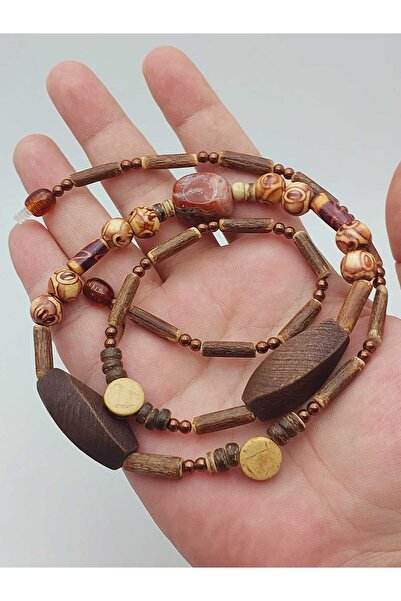 Yasamtohumu Ahşap & Jasper Tasarım Unisex Otantik Kolye (56098)