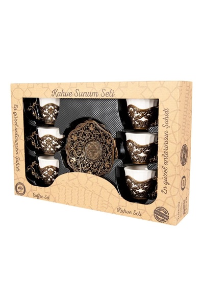 KT HOME Turk Coffee Cup Set - Set of 6 Copper Metal Coffee Cups, Elisa Presentation