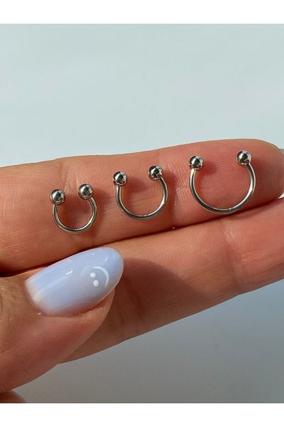 kurukafagift Smiley Piercing - Set of 3 Steel Tragus, Helix, Rook, Cartilage