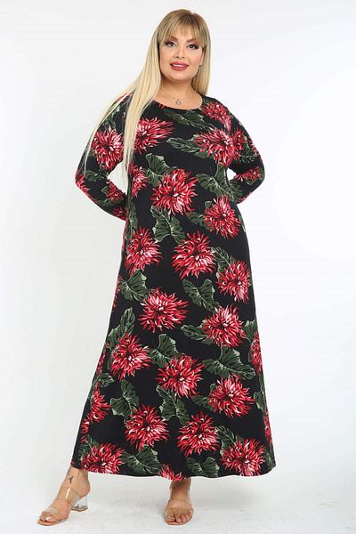 benni butik Rochie maxi de damă, verde burgundă, cu model floral, mărime mare
