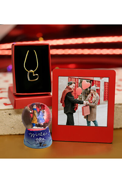 Genel Markalar SEVGİLİLER GÜNÜNE ÖZEL Çerçeve & Taşlı Kalpli Kolye & Çiftlere...