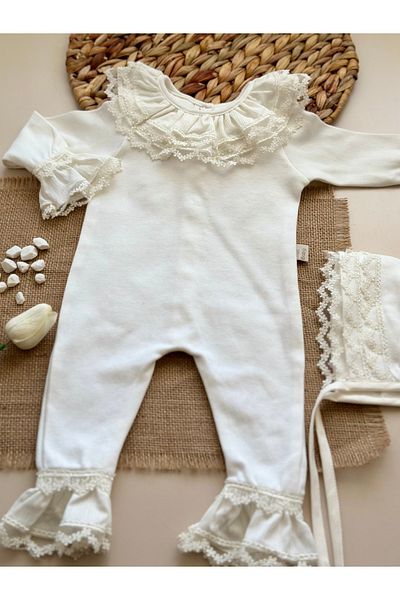 Mama Miel Baby Mona Jumpsuit and Hat Hospital Outlet and Mevlit Special Lace Detailed Set