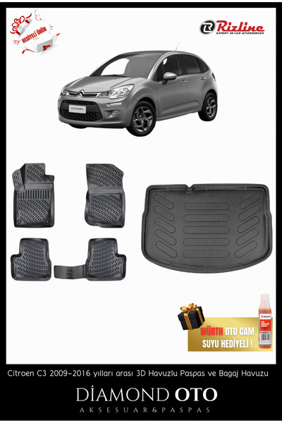 Rizline Citroen C3 3d havuzlu paspas ve bagaj havuzu 2009-2010-2011-2012-2013...
