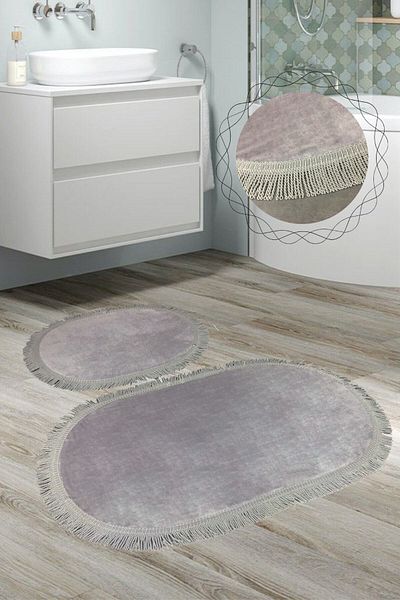 Dokumacıoğlu Γκρι Twist Oval 2-Pece Μοκέτα και Χαλάκι Μπάνιου - Αντιολισθητικό και Πλενόμενο Σετ Τουαλέτας με Μαρκίζες
