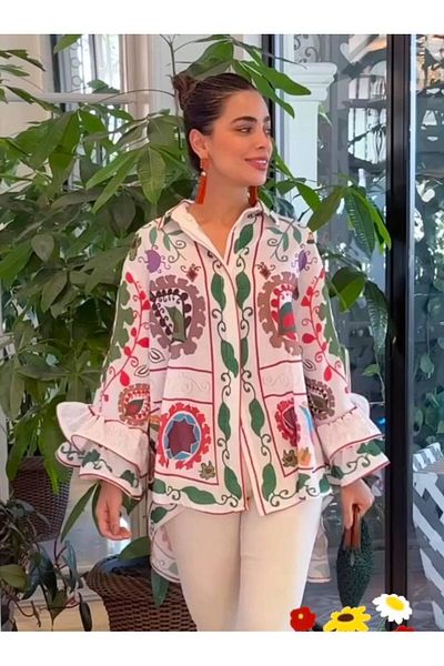 Pulli Collection Πουκάμισο Flounced με λινό στάμπα |   Νέα σεζόν