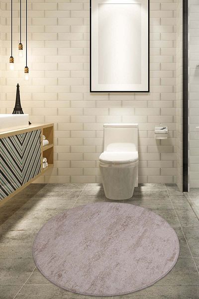 Dokumacıoğlu Nova Cream Στρογγυλό χαλί μπάνιου 100x100 cm Αντιολισθητικό χαλάκι μπάνιου που πλένεται στο πλυντήριο