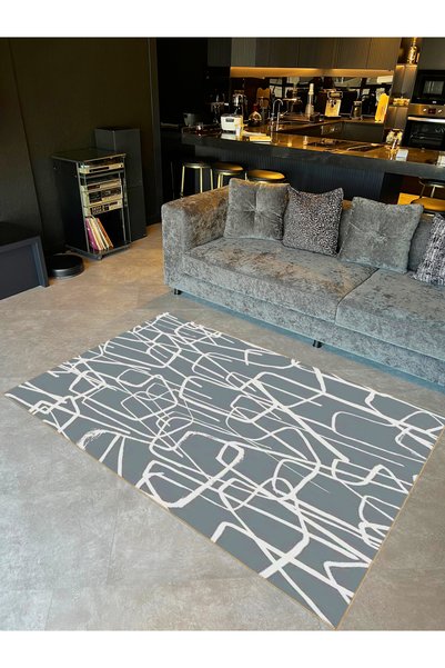 Rugs Modern Halı مجموعة Buse باللون الرمادي والأبيض والأشكال المجردة وقاعدة م...
