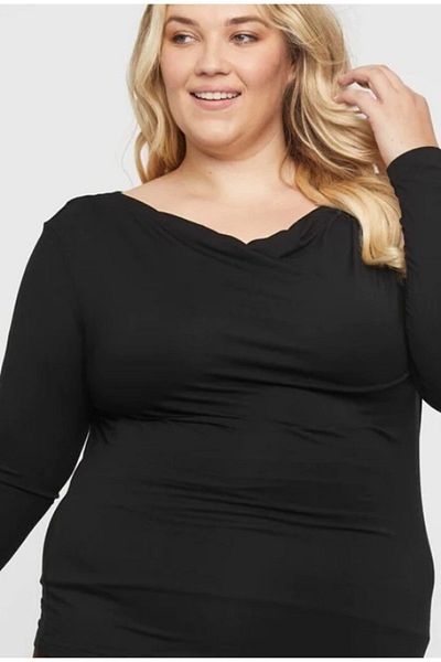 For Big Trend Women's Large Size Flowing Collar Long Sleeve Flexible T-shirt