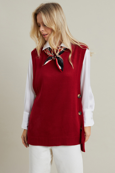 Cool & Sexy Πλεκτό τουνίκ με κουμπιά τούβλο - Αμάνικο YV75