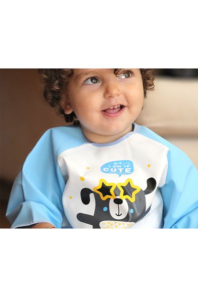 Babyjem Dítě Jem Poli Muşamba Kollu Mama Önlüğü Mavi