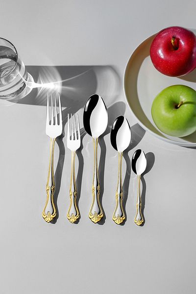 Nehir Lalezar Gold Satin - 30-piece Fork and Spoon Set for 6 People