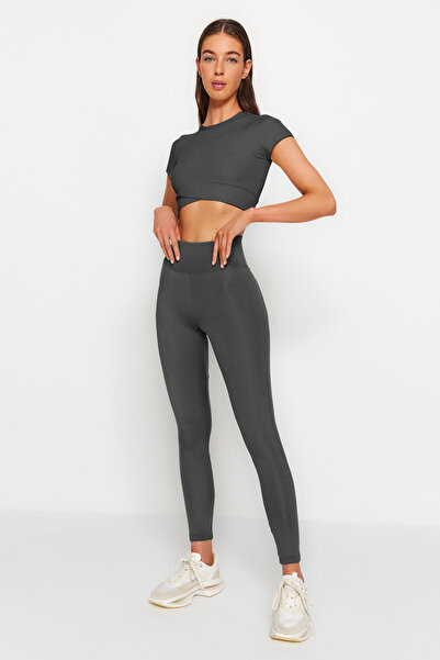 Trendyol Collection Dark Anthracite Push-Up Featured Full Length Knitted Sports Leggings TWOAW21TA0030