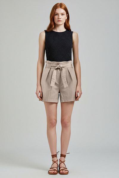 Trendyol Collection Light Khaki Regular Length Belted Shorts - Bermuda Twoss25Sr00010