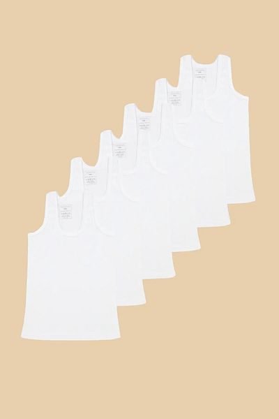 TRENDYOLKIDS Set of 6 Unisex White Knitted Undershirt - 100% Cotton Tkdaw25Al00000