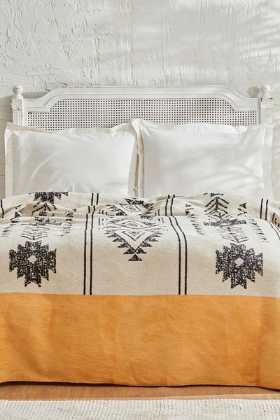 Karaca Home Raya Single Cotton Blanket Mustard