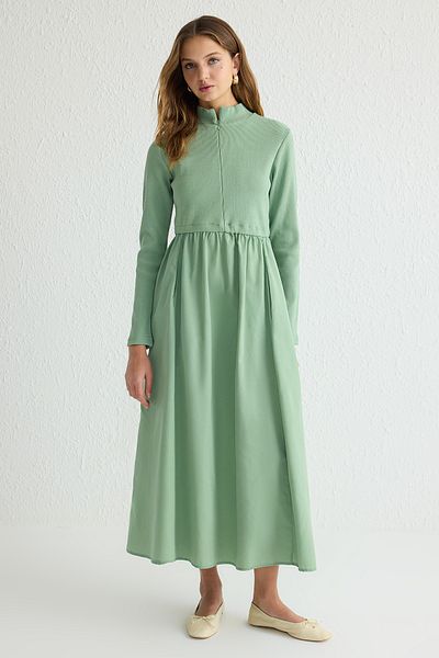 Trendyol Modest Khaki Zipper Detail Knitted Dress Tctss25Eb00047